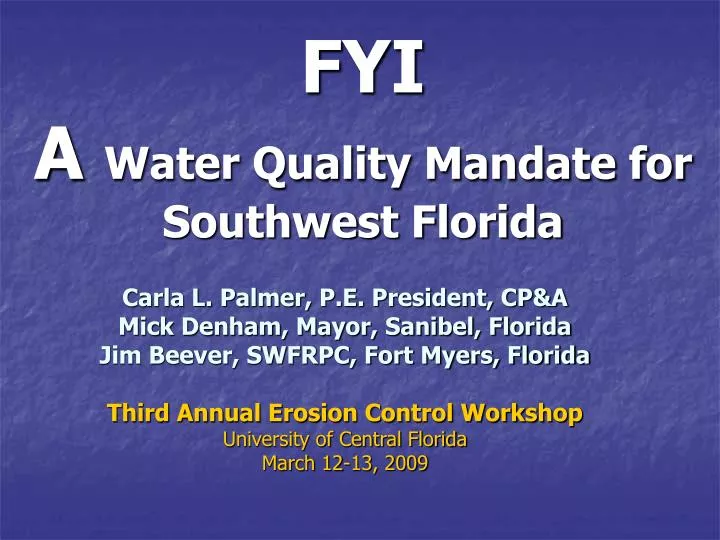 fyi a water quality mandate for southwest florida