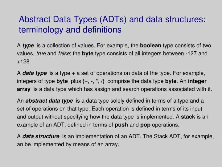 abstract data types adts and data structures terminology and definitions