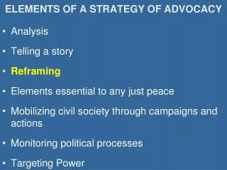 ELEMENTS OF A STRATEGY OF ADVOCACY