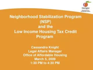 Neighborhood Stabilization Program (NSP) and the Low Income Housing Tax Credit Program