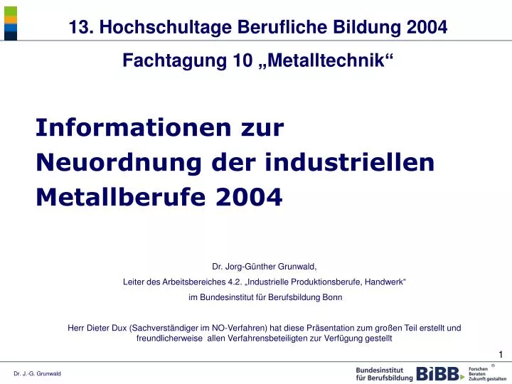 informationen zur neuordnung der industriellen metallberufe 2004