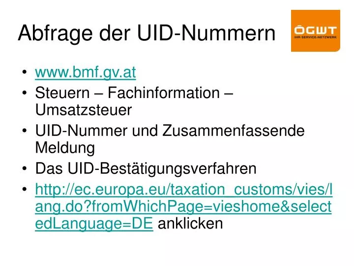 abfrage der uid nummern