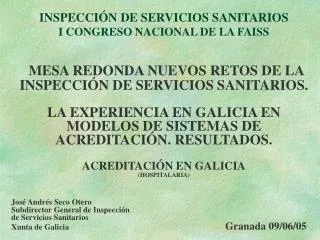 INSPECCIÓN DE SERVICIOS SANITARIOS I CONGRESO NACIONAL DE LA FAISS