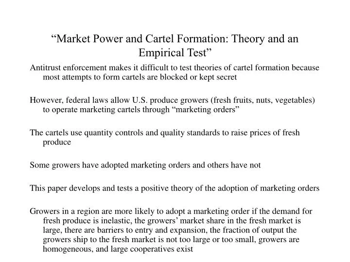 market power and cartel formation theory and an empirical test