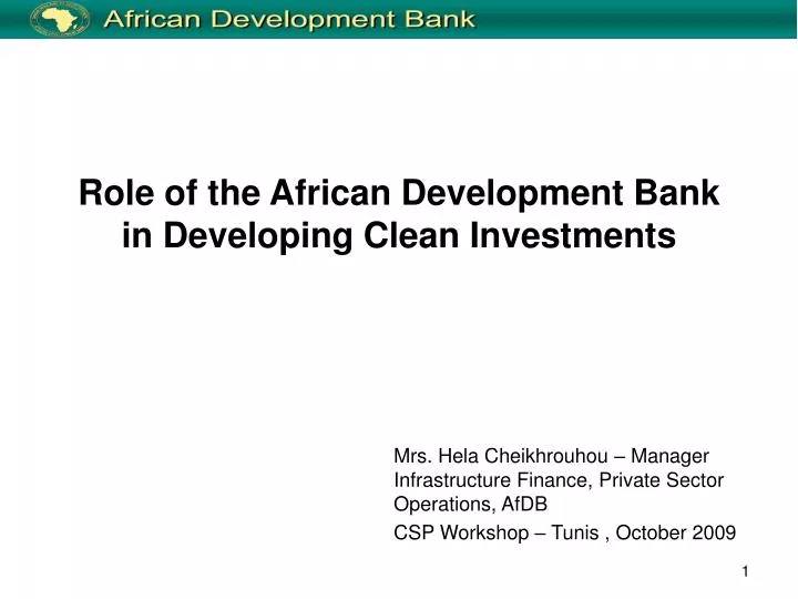 role of the african development bank in developing clean investments