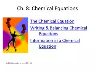Ch. 8: Chemical Equations