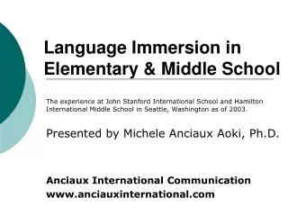 Language Immersion in Elementary &amp; Middle School