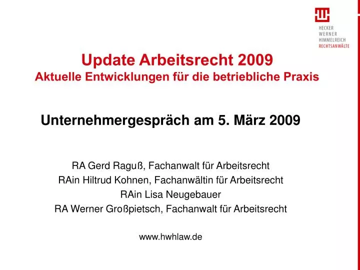 update arbeitsrecht 2009 aktuelle entwicklungen f r die betriebliche praxis