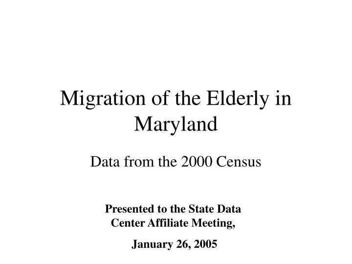 migration of the elderly in maryland