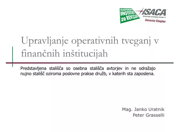 upravljanje operativnih tveganj v finan nih in titucijah