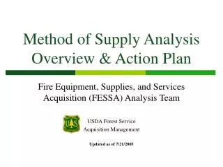 Method of Supply Analysis Overview &amp; Action Plan