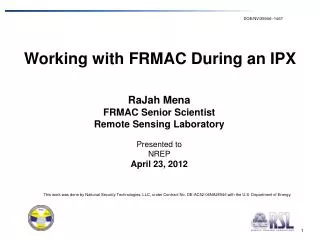 Working with FRMAC During an IPX