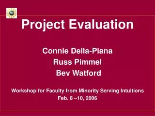 Project Evaluation Connie Della-Piana Russ Pimmel Bev Watford Workshop for Faculty from Minority Serving Intuitions Feb