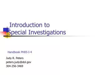 Introduction to Special Investigations Handbook PH05-I-4