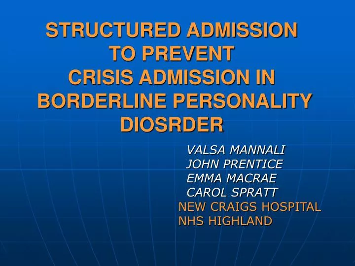 structured admission to prevent crisis admission in borderline personality diosrder