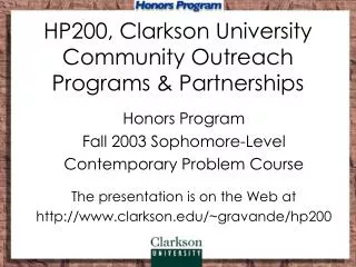 HP200, Clarkson University Community Outreach Programs &amp; Partnerships