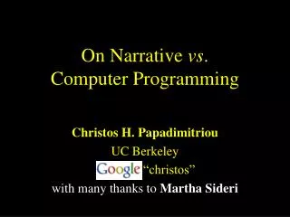 On Narrative vs . Computer Programming
