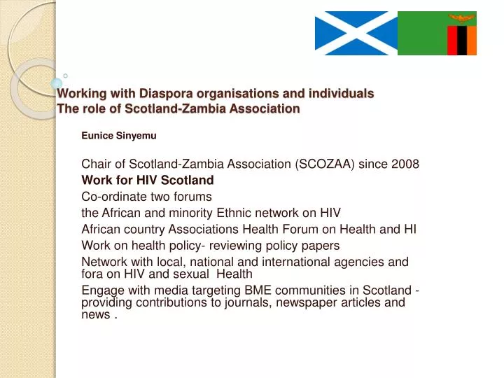 working with diaspora organisations and individuals the role of scotland zambia association