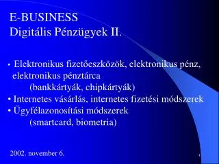 E-BUSINESS Digitális Pénzügyek II.