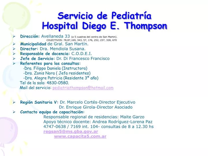 servicio de pediatr a hospital diego e thompson