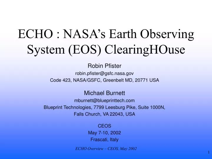 echo nasa s earth observing system eos clearinghouse