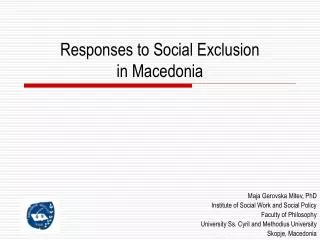 Responses to Social Exclusion in Macedonia