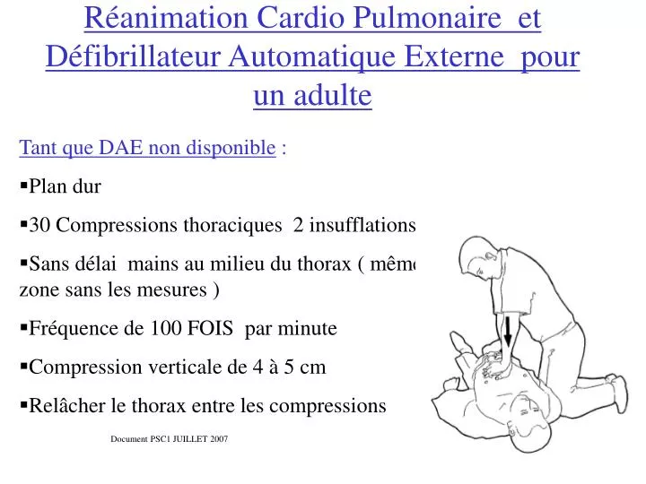 r animation cardio pulmonaire et d fibrillateur automatique externe pour un adulte