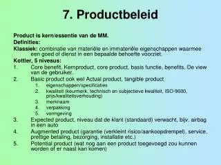 7. Productbeleid