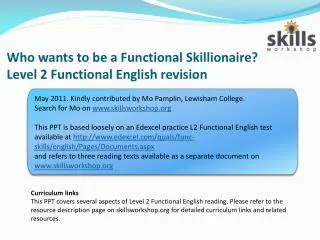 Who wants to be a Functional Skillionaire ? Level 2 Functional English revision