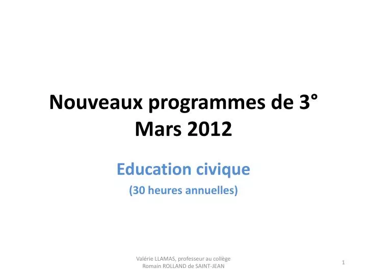 nouveaux programmes de 3 mars 2012