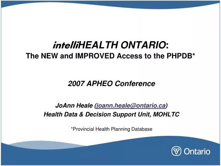 intelli health ontario the new and improved access to the phpdb
