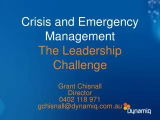 Crisis and Emergency Management The Leadership Challenge