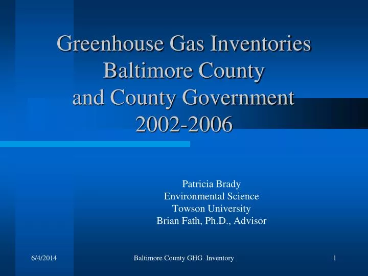 greenhouse gas inventories baltimore county and county government 2002 2006