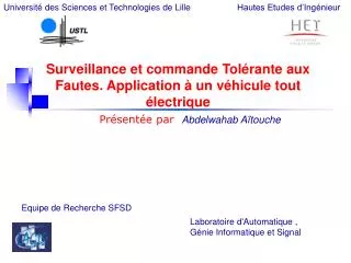 surveillance et commande tol rante aux fautes application un v hicule tout lectrique