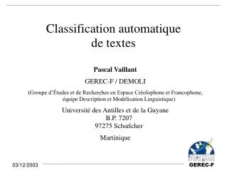 classification automatique de textes