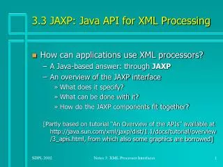 3.3 JAXP: Java API for XML Processing