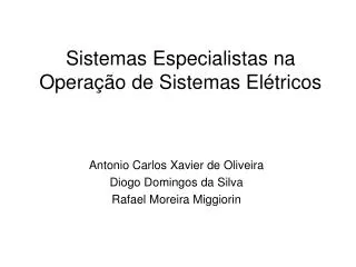 Sistemas Especialistas na Operação de Sistemas Elétricos