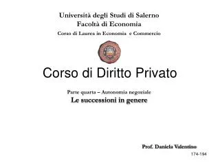 Università degli Studi di Salerno Facoltà di Economia Corso di Laurea in Economia e Commercio