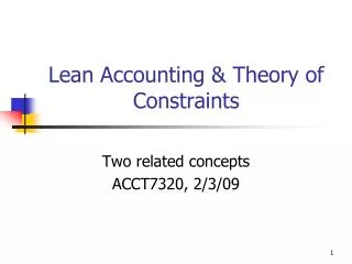 Lean Accounting &amp; Theory of Constraints