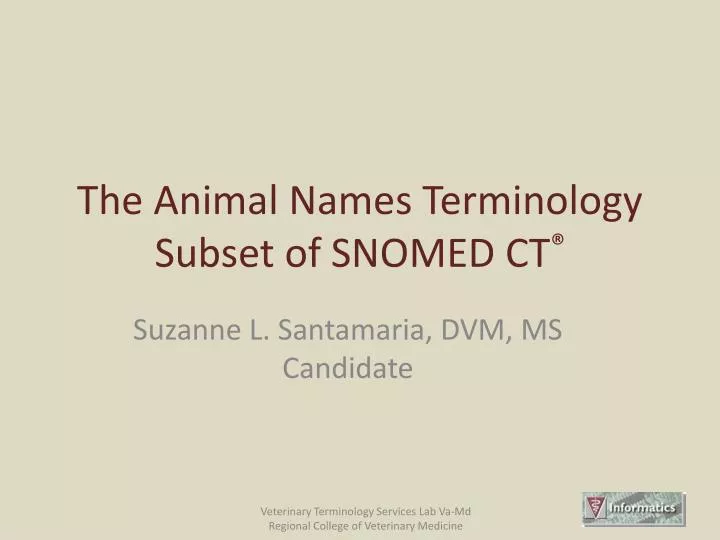 the animal names terminology subset of snomed ct