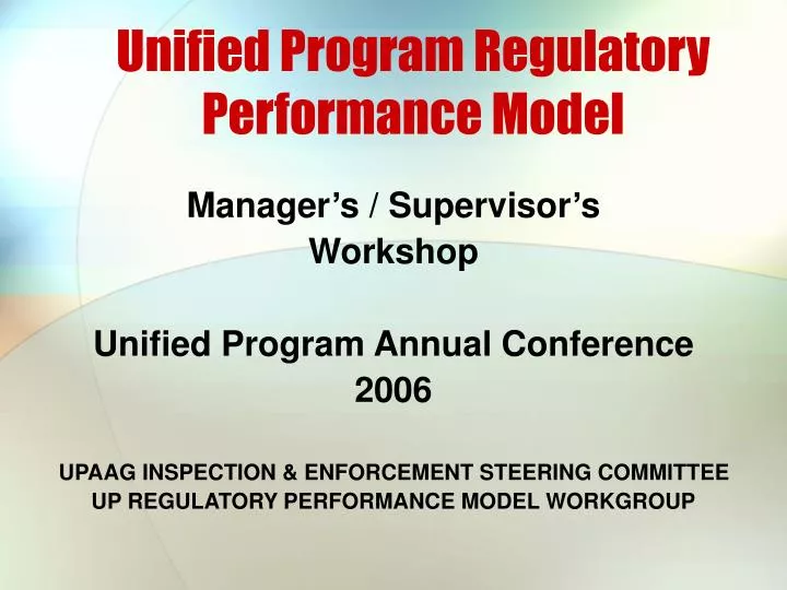 unified program regulatory performance model