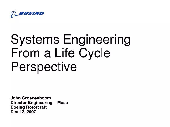 systems engineering from a life cycle perspective