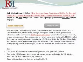 2020 World HRSGS Market for Thermal Power, 2012