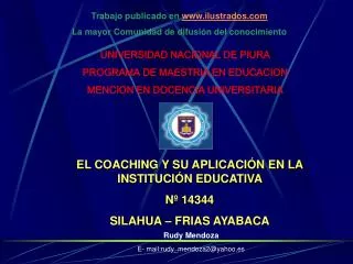 UNIVERSIDAD NACIONAL DE PIURA PROGRAMA DE MAESTRIA EN EDUCACION MENCION EN DOCENCIA UNIVERSITARIA