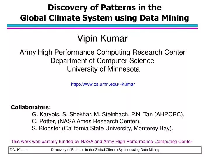 discovery of patterns in the global climate system using data mining