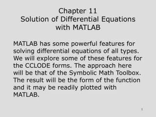 Chapter 11 Solution of Differential Equations with MATLAB