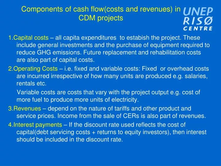 components of cash flow costs and revenues in cdm projects