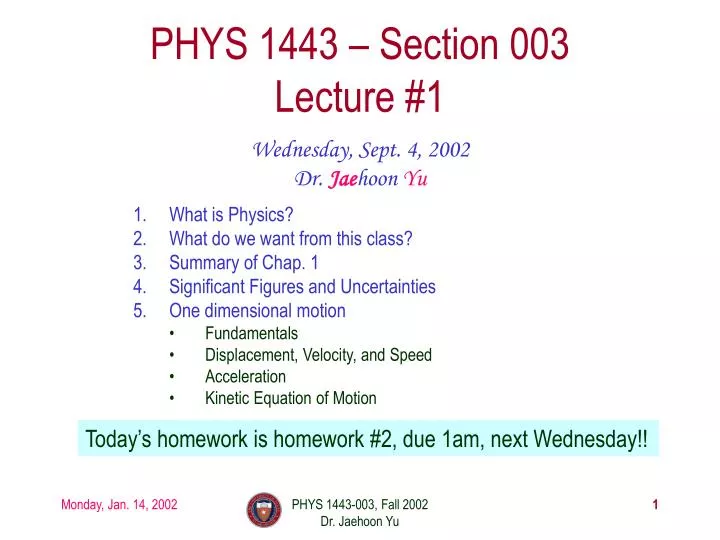 phys 1443 section 003 lecture 1