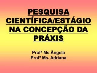 PESQUISA CIENTÍFICA/ESTÁGIO NA CONCEPÇÃO DA PRÁXIS Profª Ms.Ângela Profª Ms. Adriana