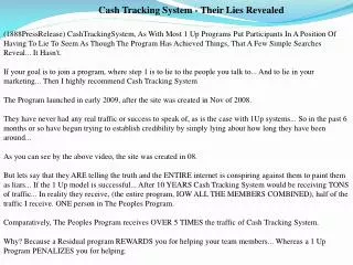 Cash Tracking System - Their Lies Revealed